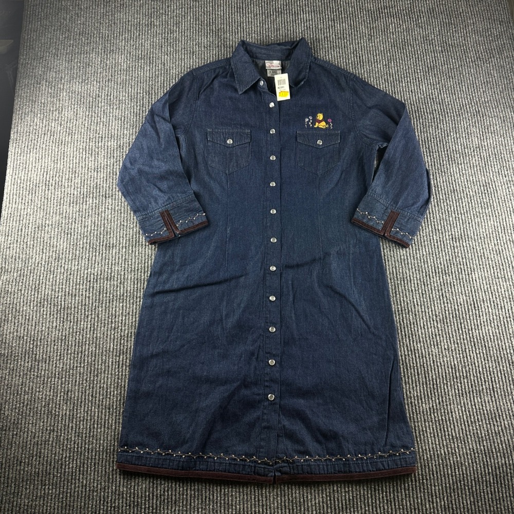 Disney Store Winnie the Pooh Denim Shirt Dress Blue Embroidered NWT Vintage MED